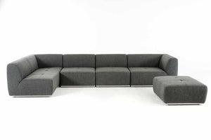 Divani Casa Hawthorn - Modern Grey Fabric Modular Left Facing Chaise Sectional Sofa + Ottoman