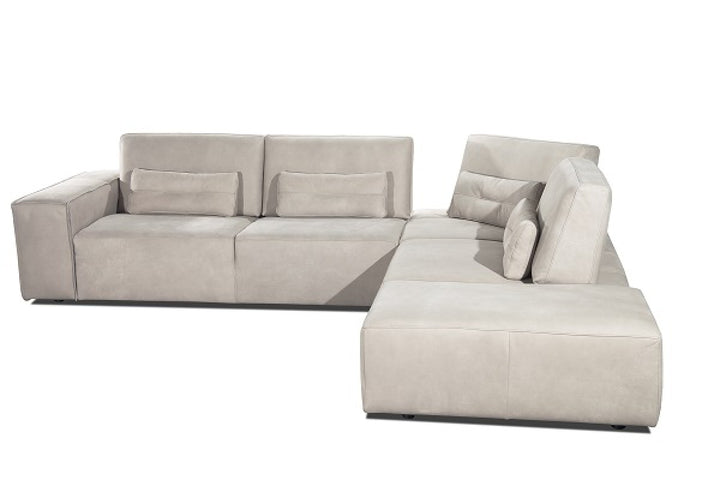 Coronelli Collezioni Hollywood - Italian Light Grey Leather RAF Chaise Sectional Sofa