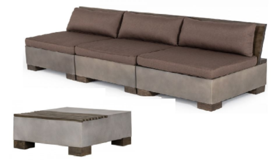 Modrest Delaware - Modern Concrete Sofa Set with Square Coffee Table
