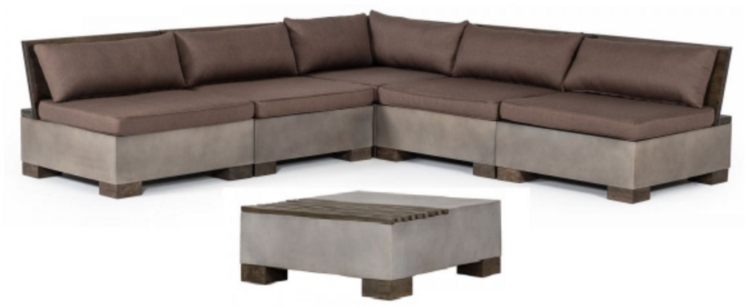 Modrest Delaware - Modern Concrete Modular Small Sectional Sofa Set with Square Coffee Table
