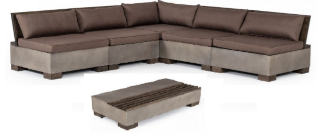 Modrest Delaware - Modern Concrete Modular Small Sectional Sofa Set with Rectangular Coffee Table