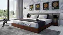 Load image into Gallery viewer, Nova Domus Janice - Modern Grey Fabric and Walnut Bed and Nightstands
