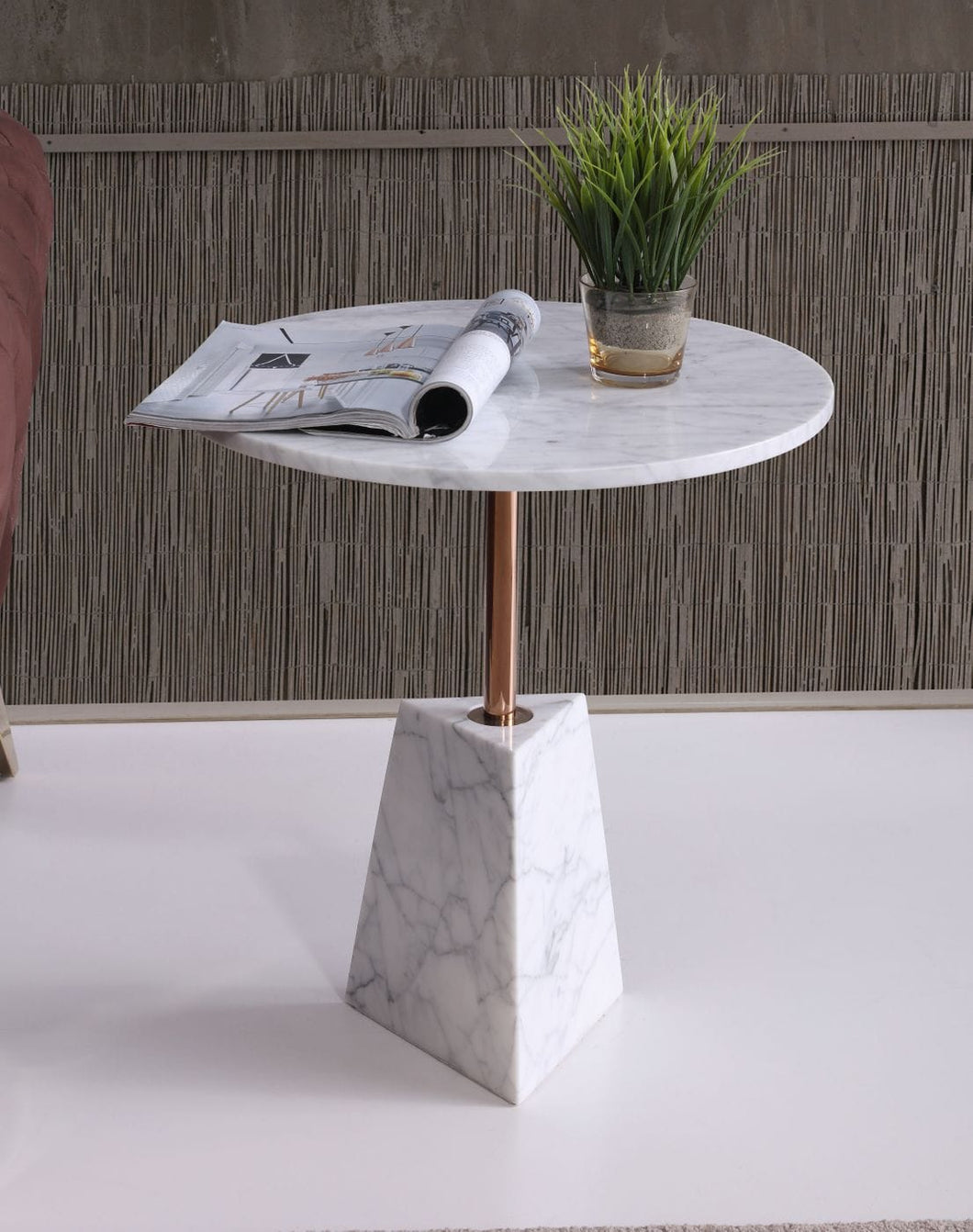 Modrest Jeanette - Contemporary White Marble & Rosegold End Table
