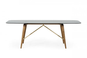 Modrest Kipling - Modern Smoked Glass & Walnut Large Dining Table