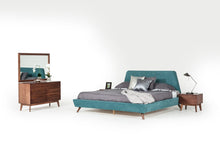Load image into Gallery viewer, Modrest Lewis Mid-Century Modern Teal &amp; Walnut Bed
