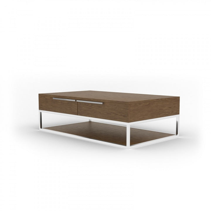 Modrest Heloise - Modern Walnut and Stainless Steel Coffee Table