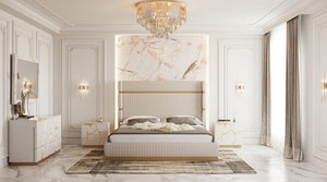 Modrest Aspen - Modern Beige + Gold Bed + Nightstands
