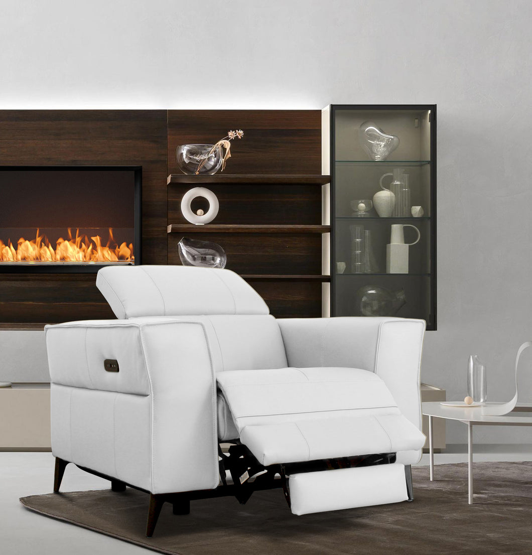 Divani Casa Nella - Modern White Leather Armchair with Electric Recliner