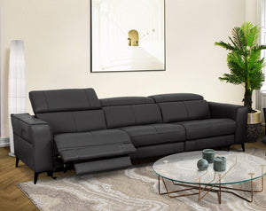 Divani Casa Nella - Modern Black Leather Sofa with Electric Recliners