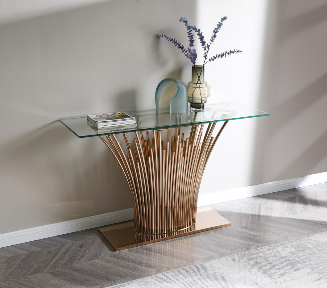 Modrest Paxton - Modern Glass + Rosegold Console Table