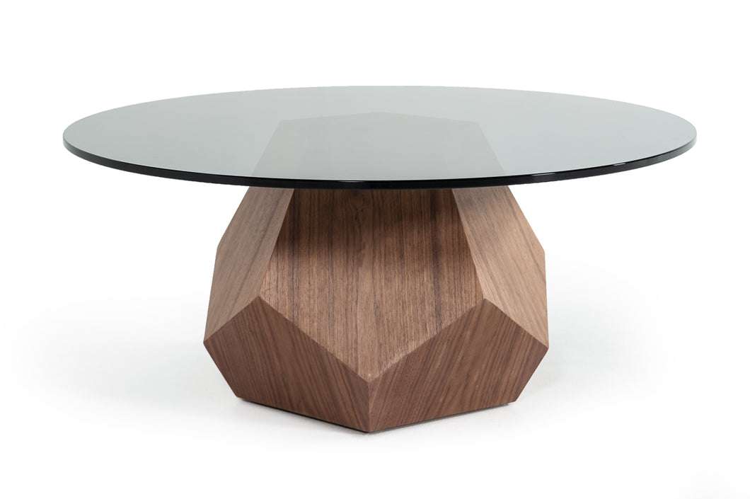 Modrest Rackham Modern Walnut & Smoked Glass Coffee Table