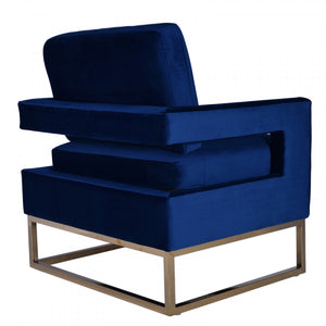 Modrest Edna Modern Blue Velvet & Gold Accent Chair