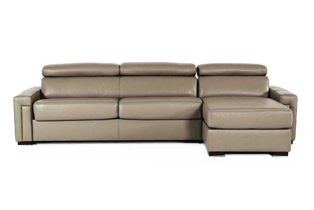 Estro Salotti Sacha - Modern Stone Grey Leather Reversible Sectional Sofa Bed with Storage