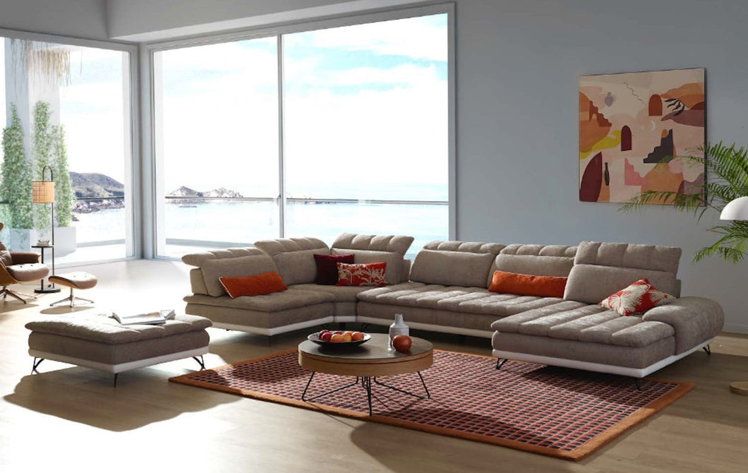 David Ferrari West End - Italian Beige Fabric + White Leather Modular Sectional Sofa