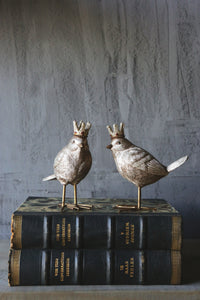 Crowned Bird Figurines, Gold Finish