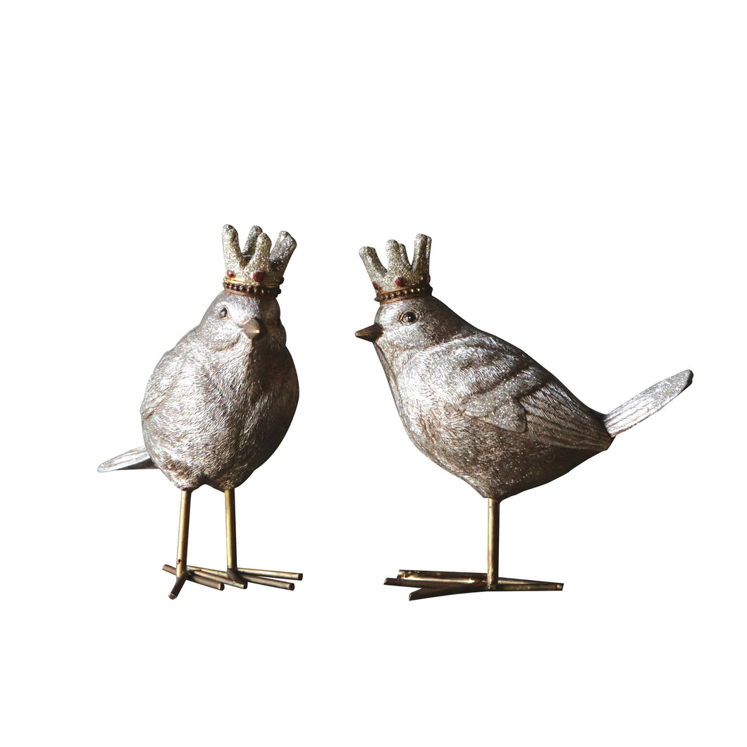 Crowned Bird Figurines, Gold Finish