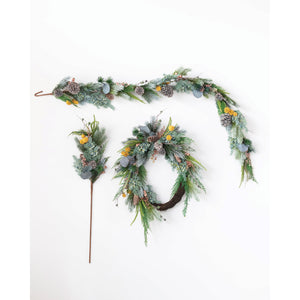 Faux Mixed Evergreen Garland with Pinecones, Multi-Color
