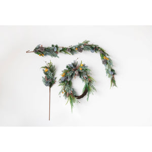 Faux Mixed Evergreen Garland with Pinecones, Multi-Color